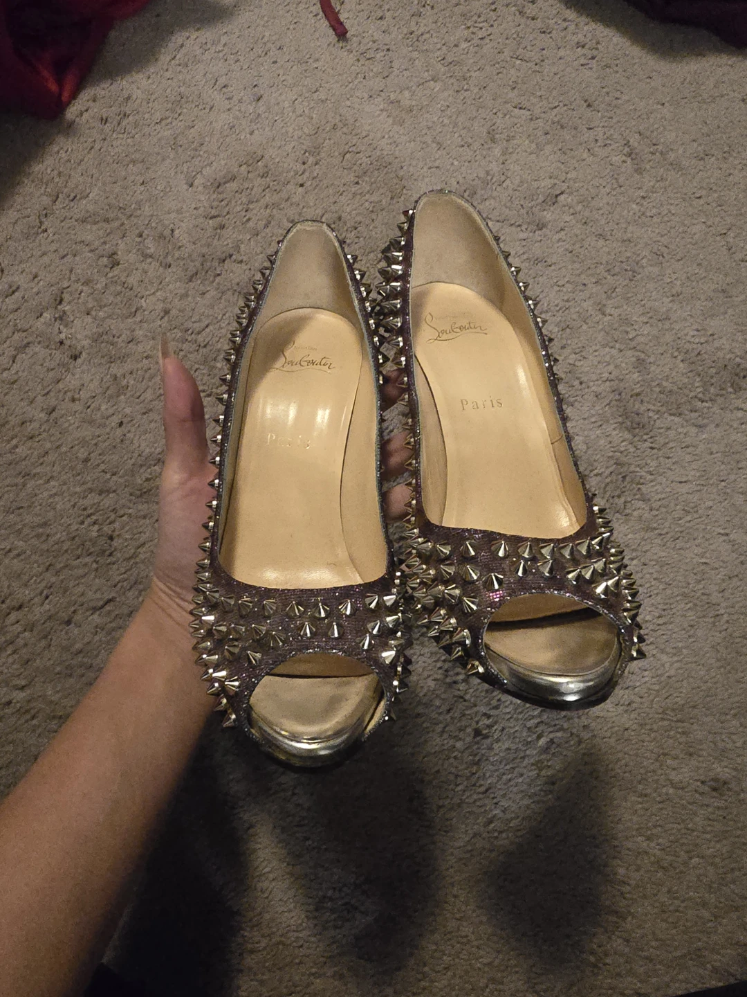Christian Louboutin Spiked Peep-Toe Heels - photo 2