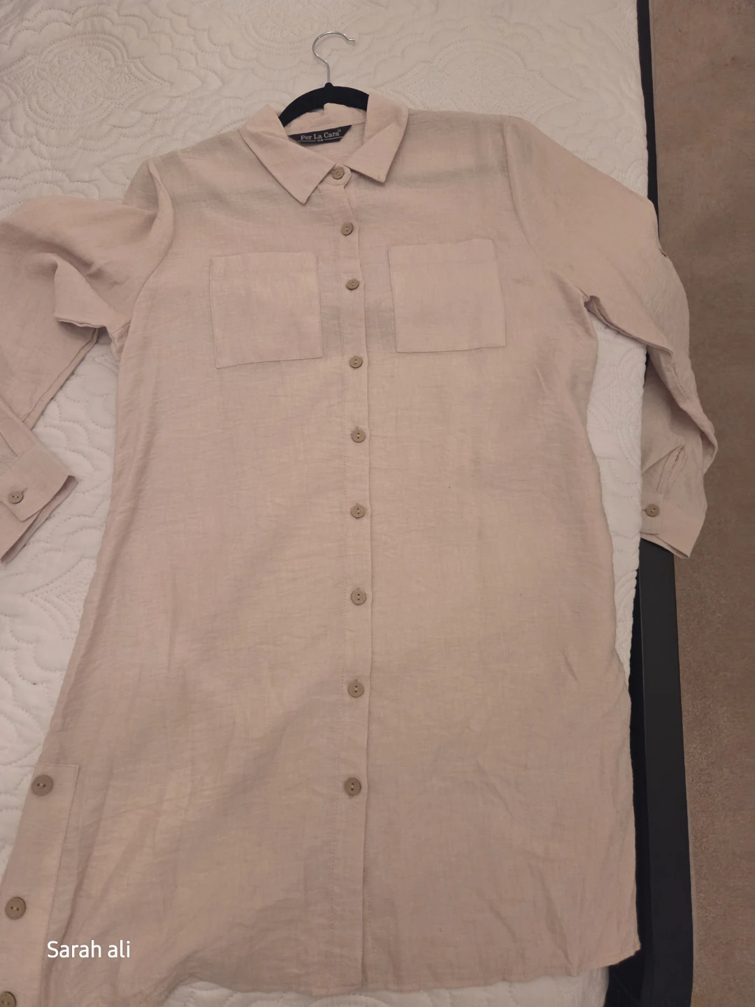 Por La Cara Beige Linen-Look Button-Up Shirt with Pockets - photo 2