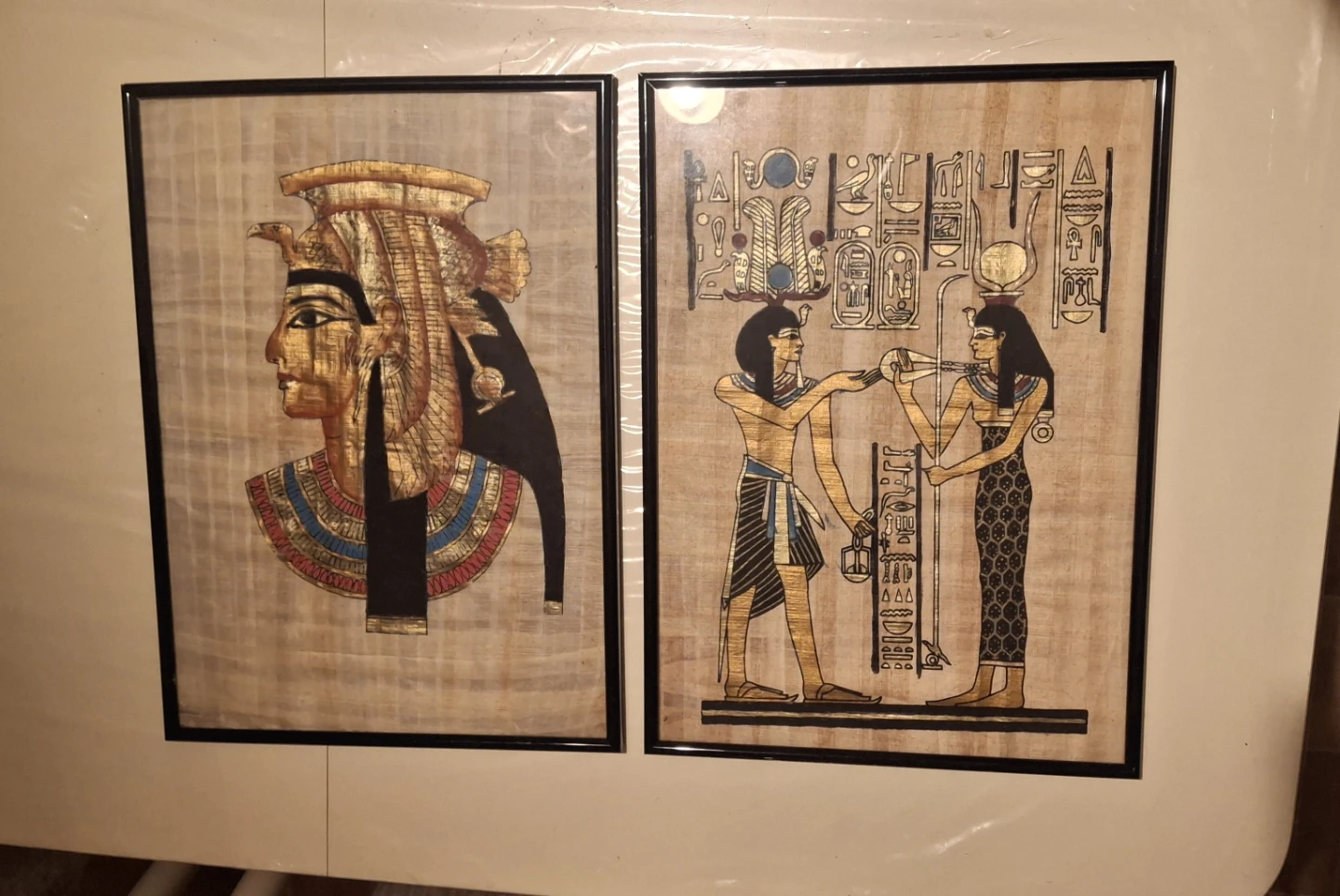 Framed Egyptian Papyrus replicas  Art - Set of 2