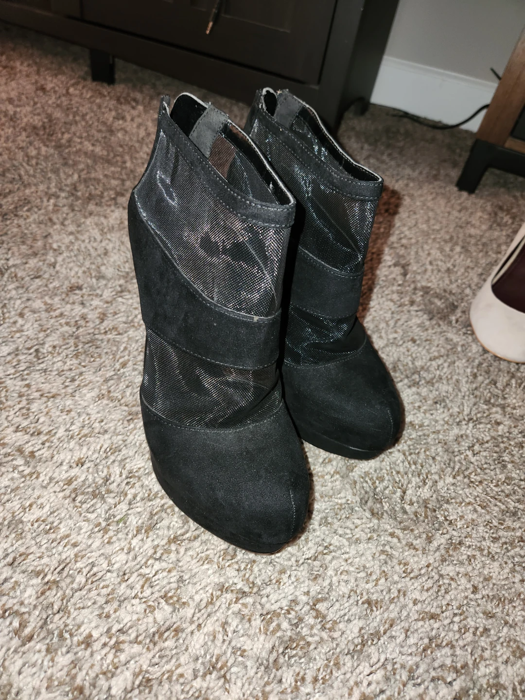Aldo Black Suede & Mesh Ankle Booties