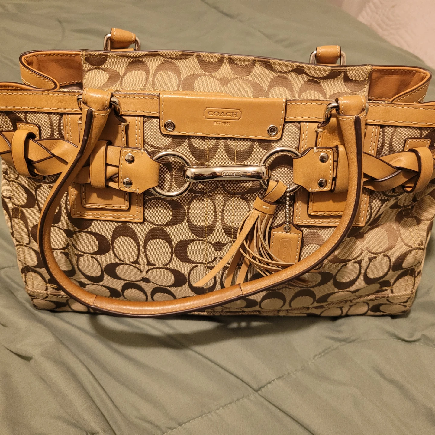 Coach Signature C Monogram Canvas & Leather Tote Handbag