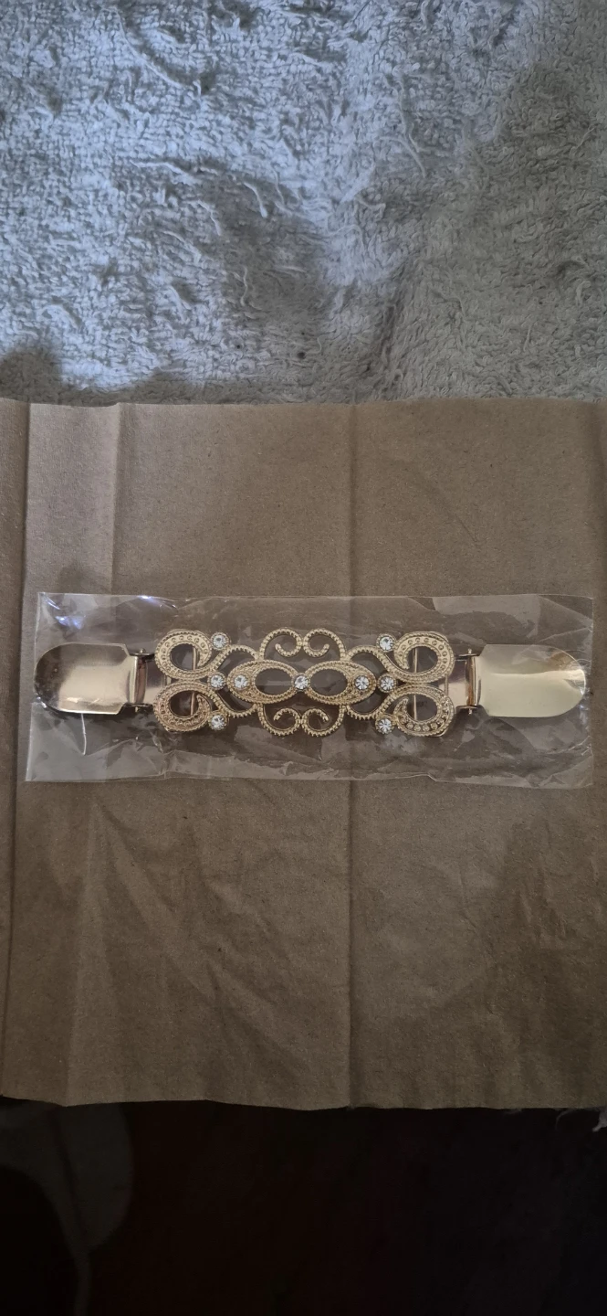 Gold Plated Sweater Shawl Clip with Rhinestones