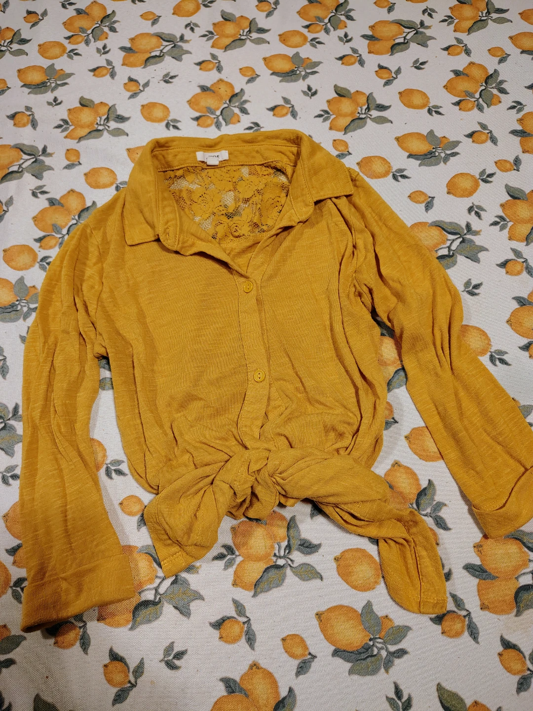 Yellow Lace Back Button-Up Shirt xs