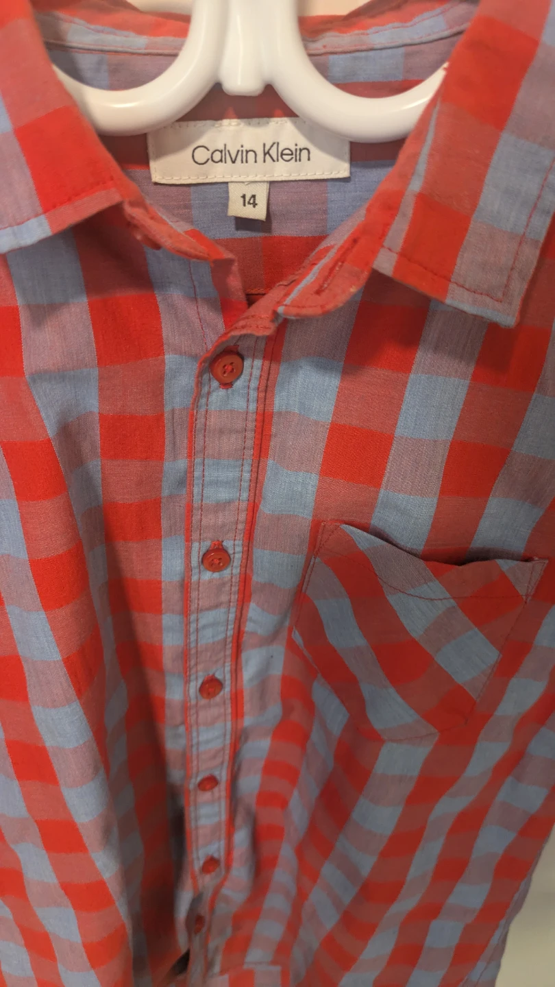Calvin Klein Boys Red and Blue Gingham Button-Up Shirt Size 14 - photo 2
