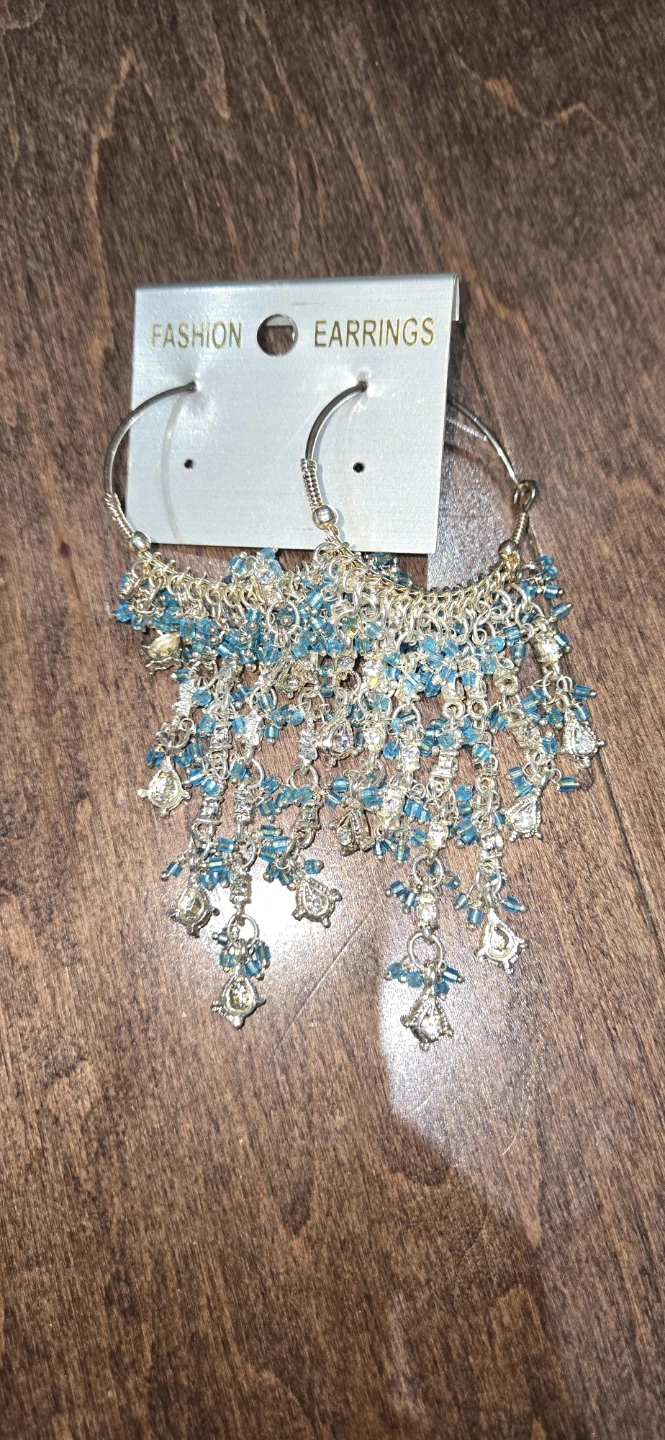 Fashion Hoop Earrings with Blue Beads