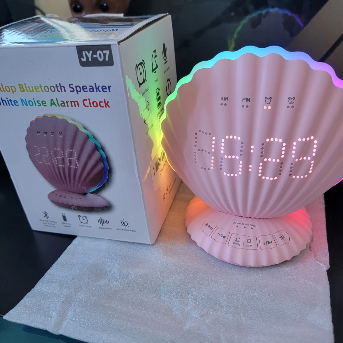 Pink Seashell Bluetooth Speaker White Noise Alarm Clock