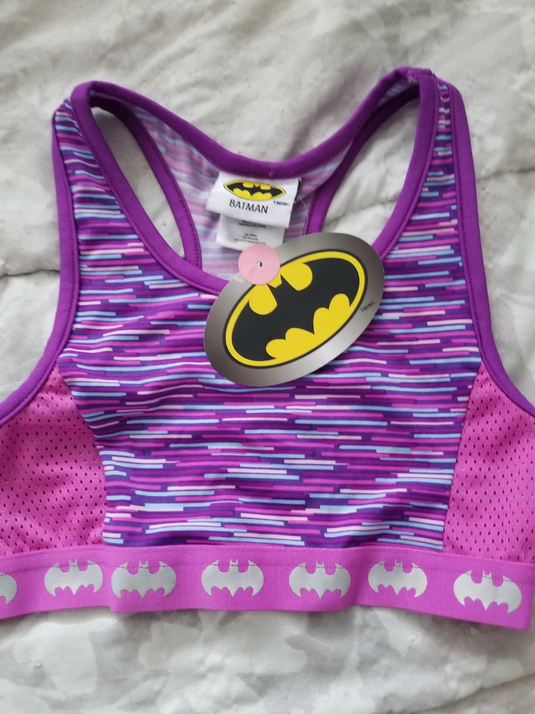 Batman Sports Bra Purple Pink Stripe Youth Size Medium