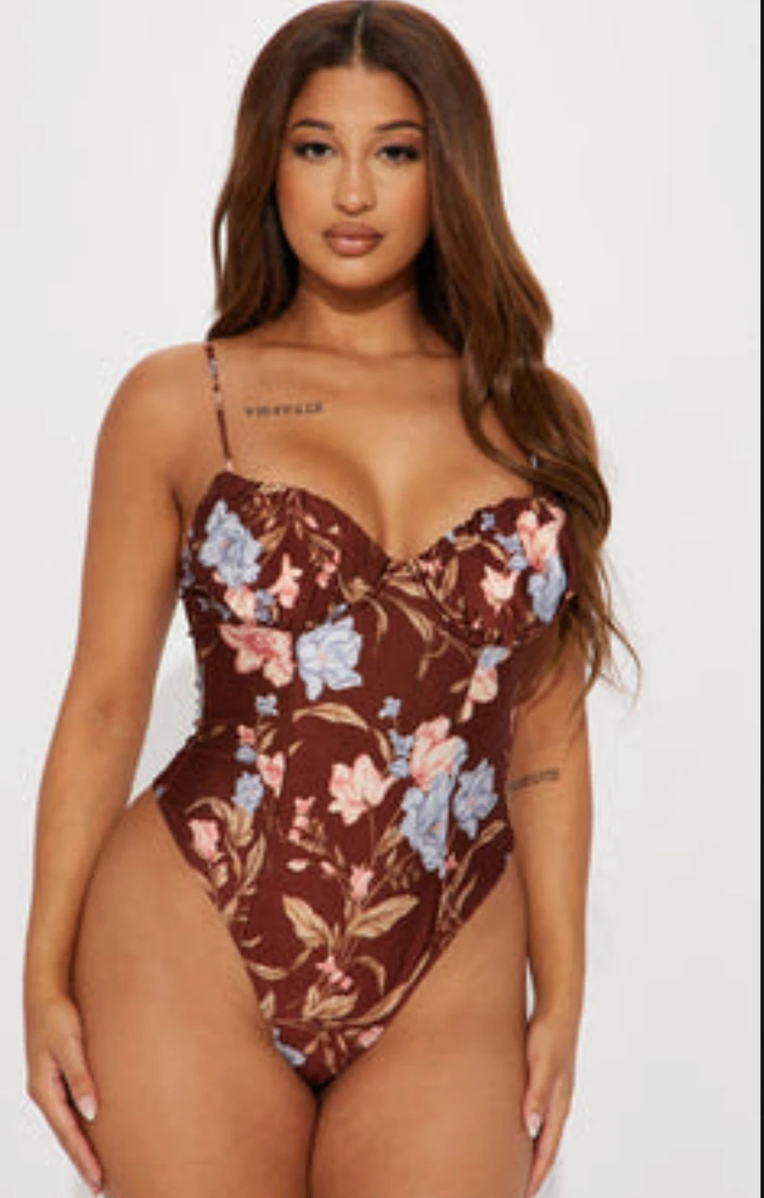 Brown Floral Print Bodysuit