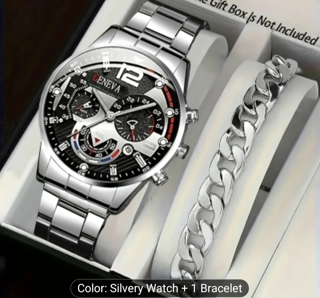 Geneva Men's Watch and Bracelet Set - Silver - photo 2