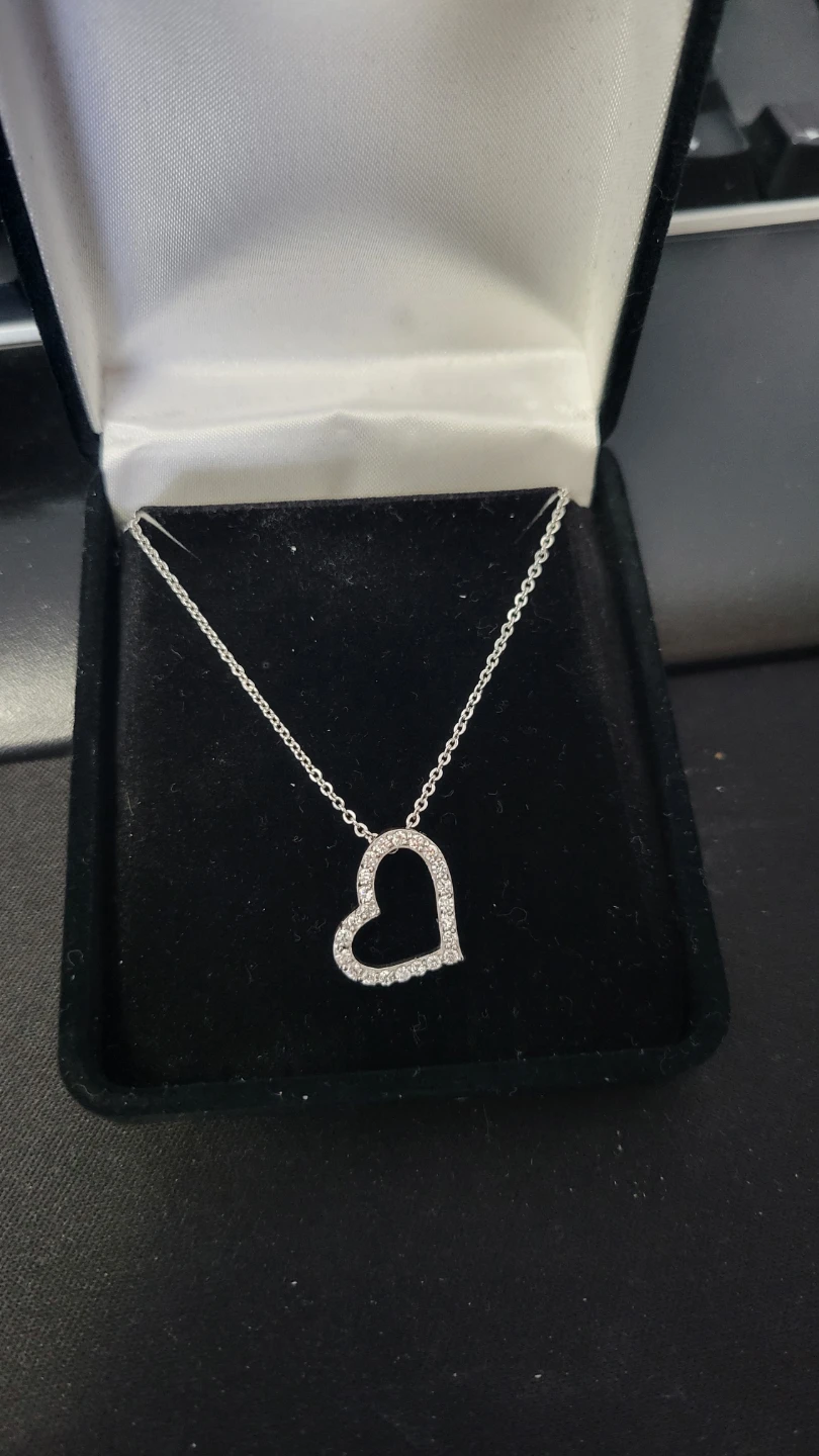 Silver Tone Heart Necklace with Crystals