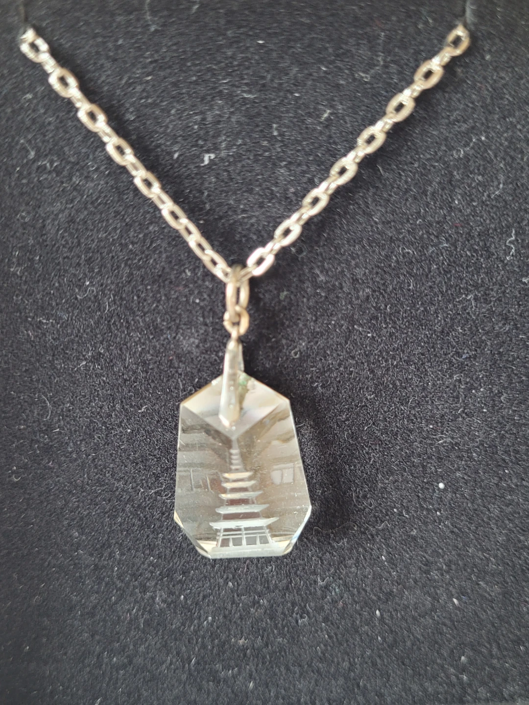 Clear Crystal Pendant Necklace with Pagoda Design