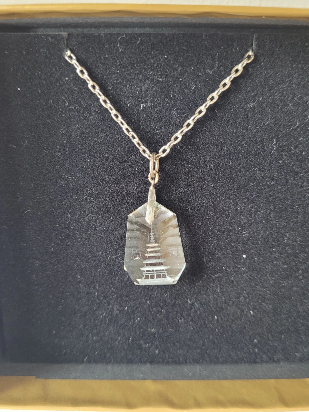 Clear Crystal Pendant Necklace with Pagoda Design - photo 4