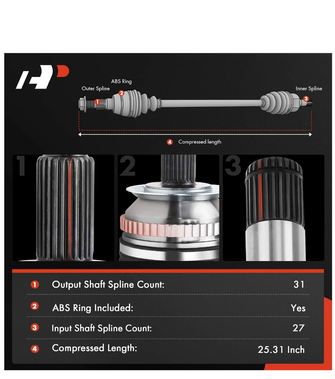 H-Premium CV Axle Shaft - 25.31 Inch Compressed Length - photo 4