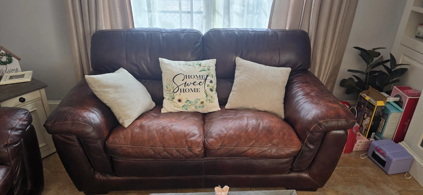 Brown leather, love seat and three seater sofa - photo 2