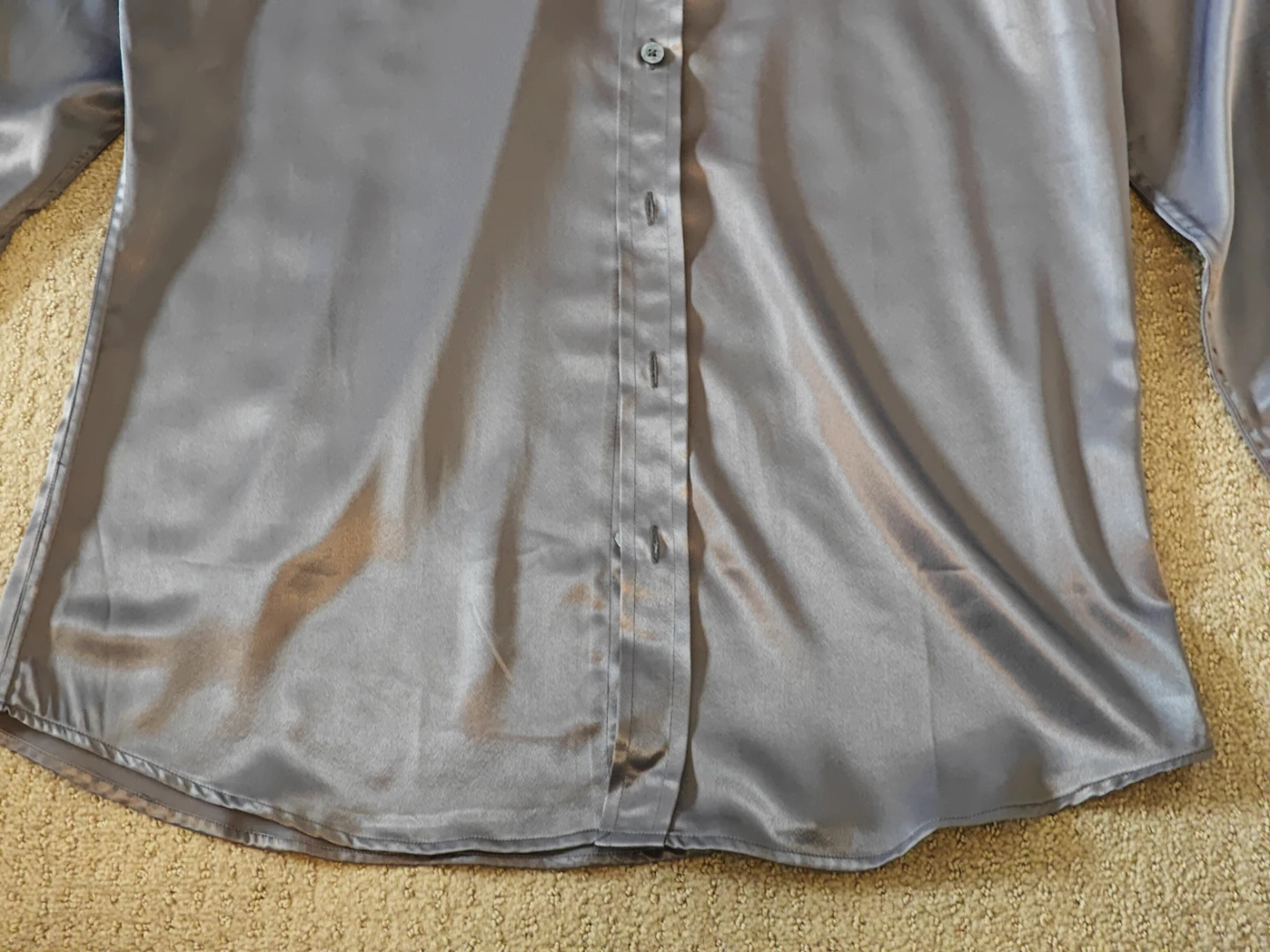 Men's Grey Satin Button-Up Dress Shirt - Regular Fit - Medium - photo 3