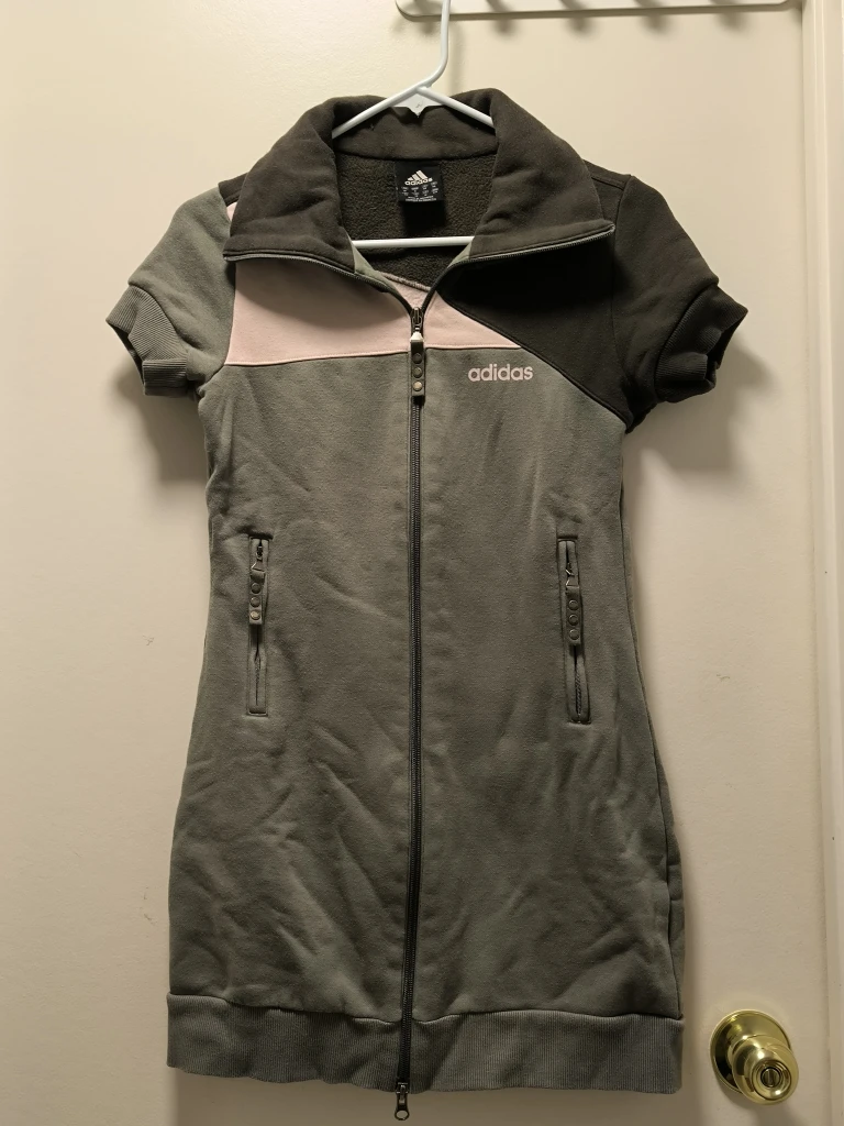 Adidas short sleeve full zip dress gray pink