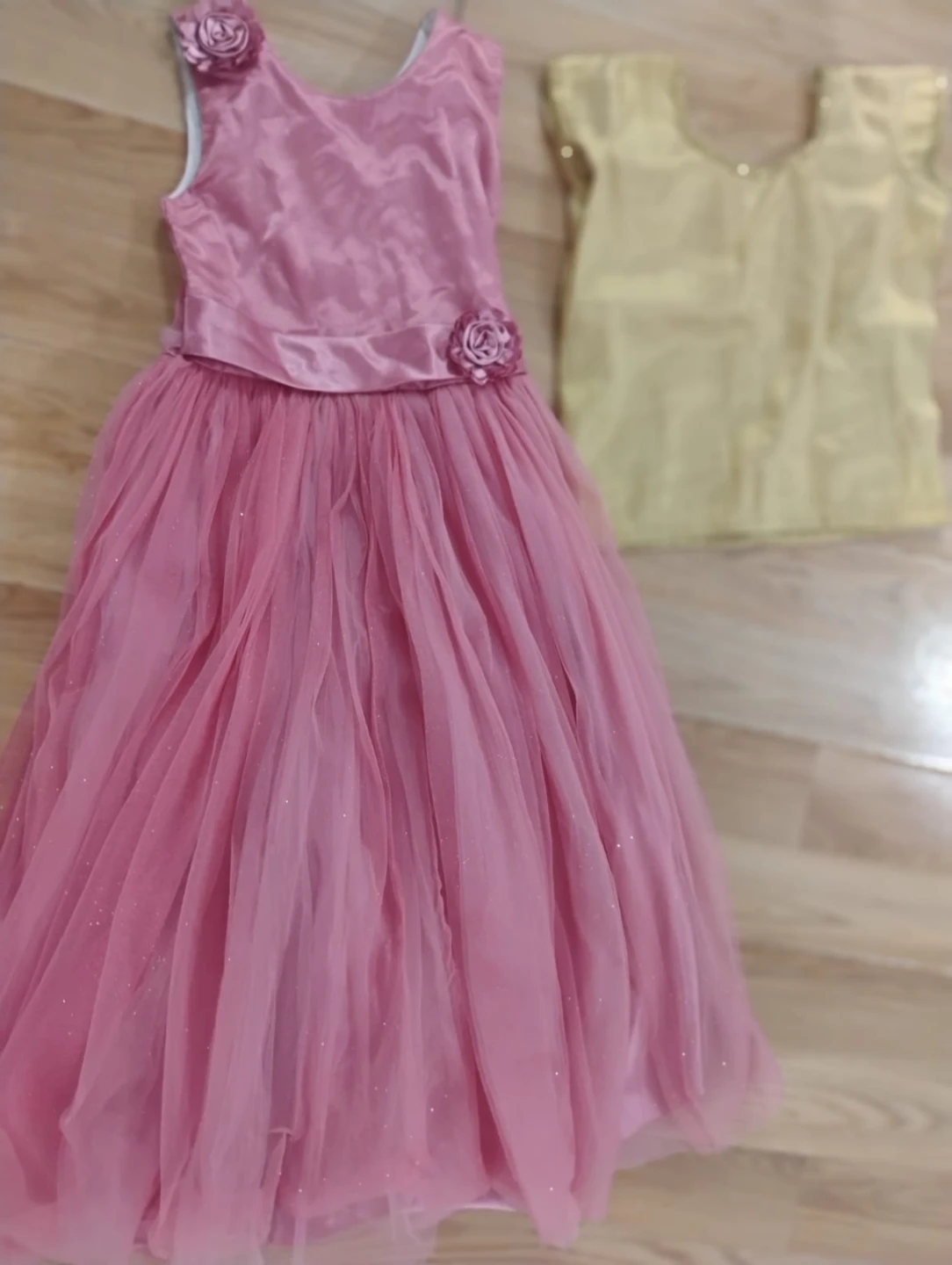 Pink Tulle Dress with Flower Detail and Top