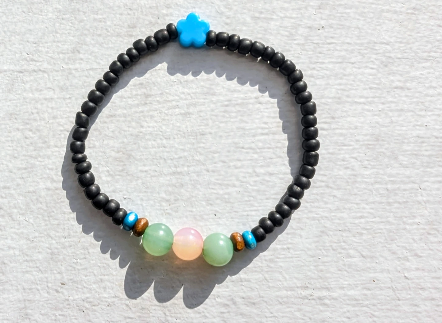 Hand-Made Beaded Stretch Bracelet with Flower Charm