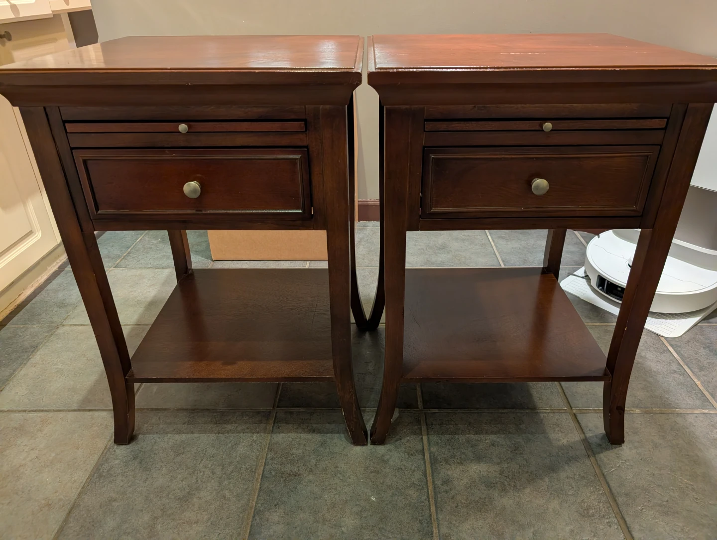 Nightstand Set with Drawer and Retractable Shelf