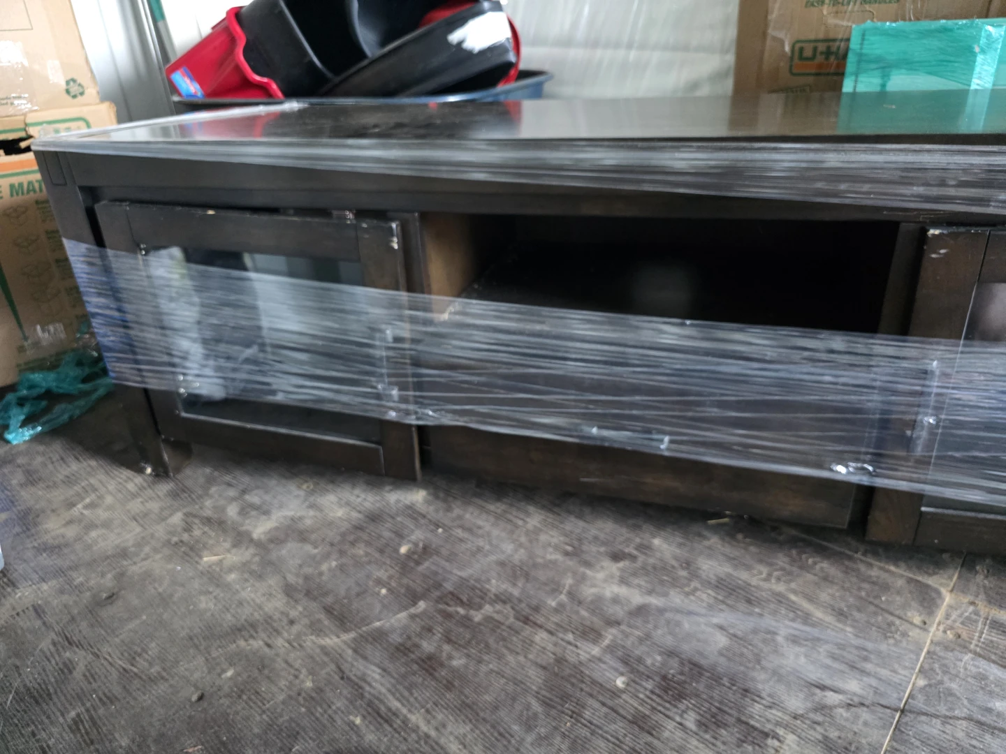 Dark Brown TV Stand with Glass Doors - photo 3