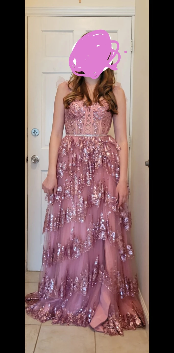 Camilla La Vie Pink Sequin Tiered Gown Size 4