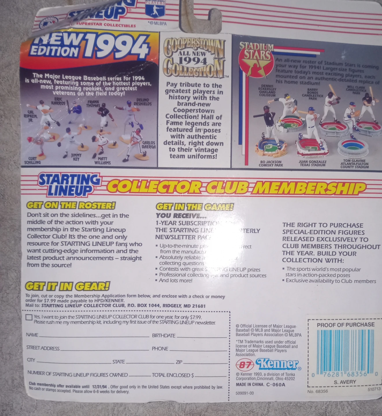 Starting Lineup Steve Avery 1994 Edition Collectible - photo 2