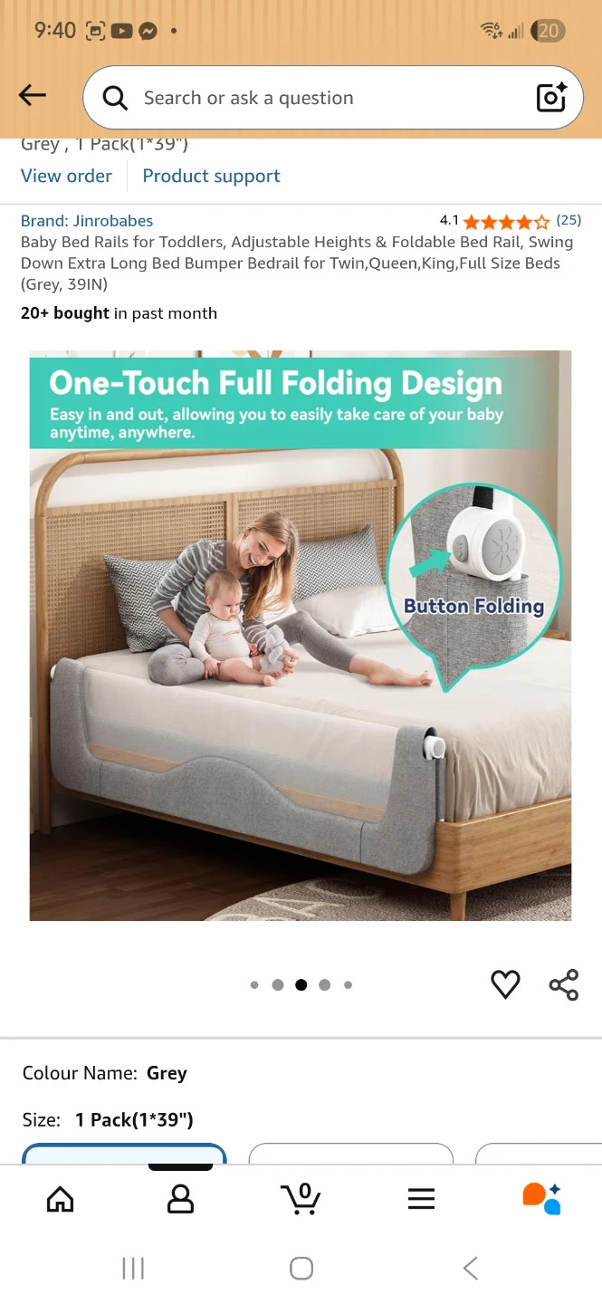 Jinrobabes Baby Bed Rail - Grey, 1 Pack (39")