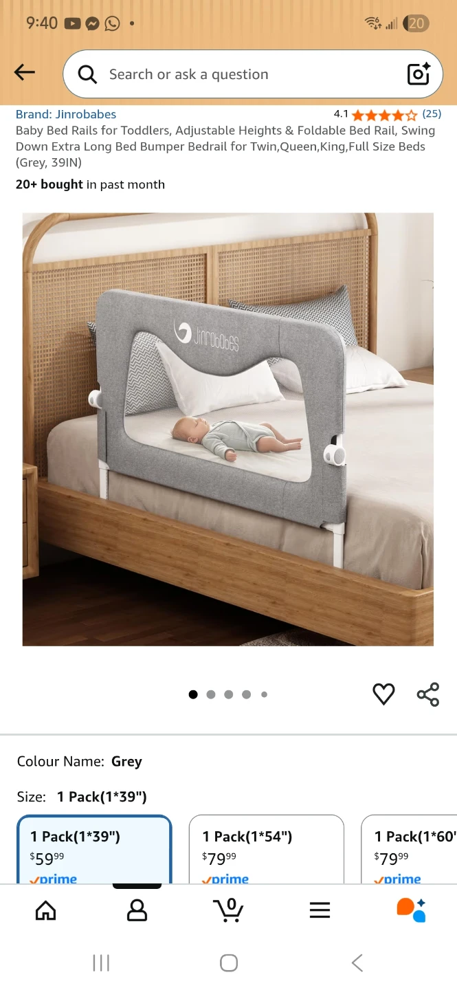 Jinrobabes Baby Bed Rail - Grey, 1 Pack (39") - photo 2