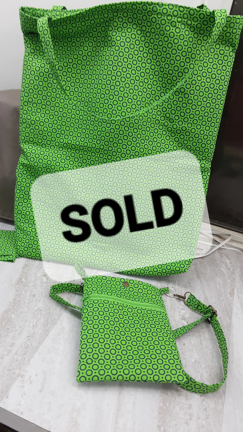 Lime Green Circle Pattern Tote Bag and Crossbody Pouch Set