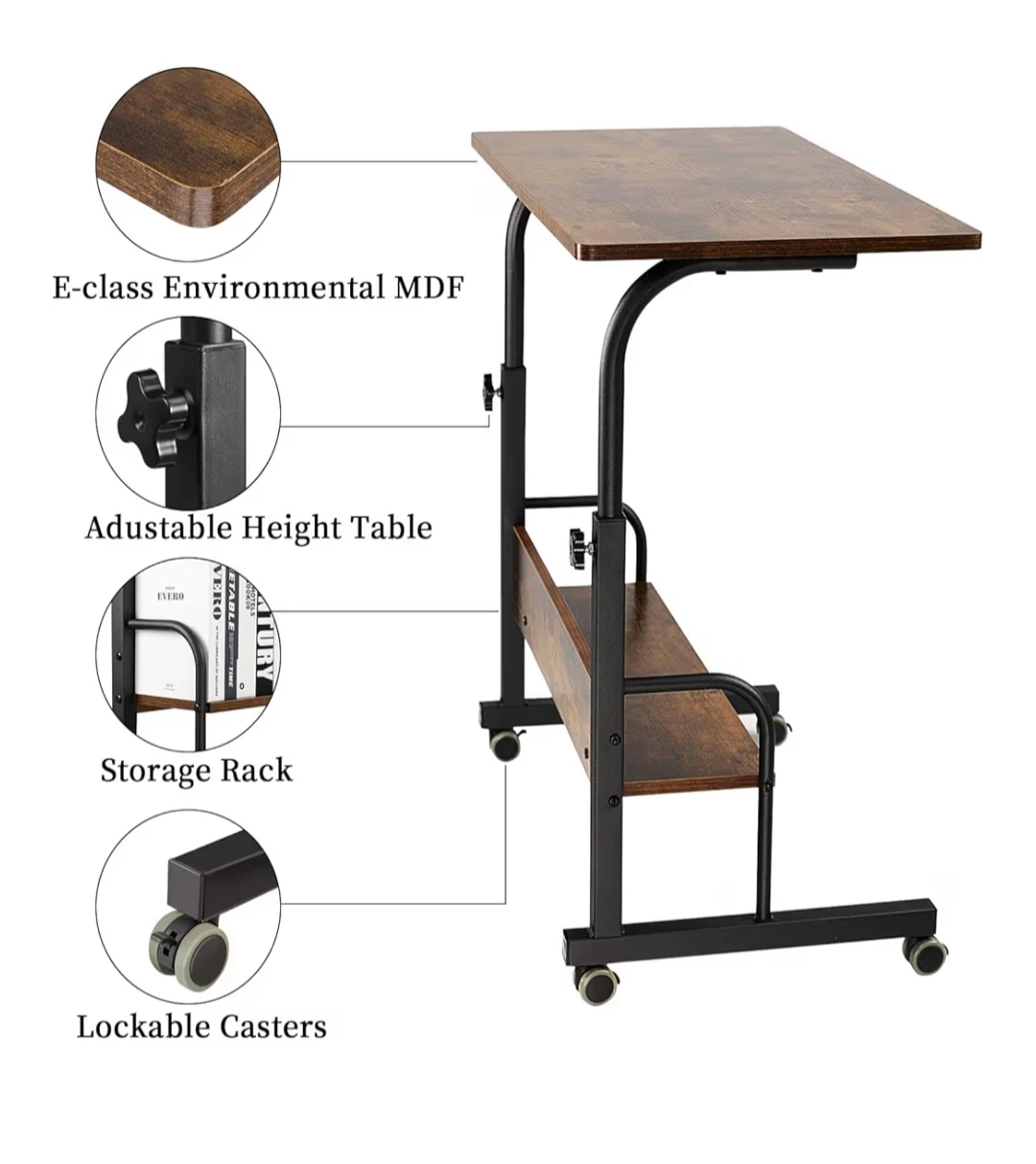 Adjustable Height Bedside Laptop Table with Storage Rack - photo 2