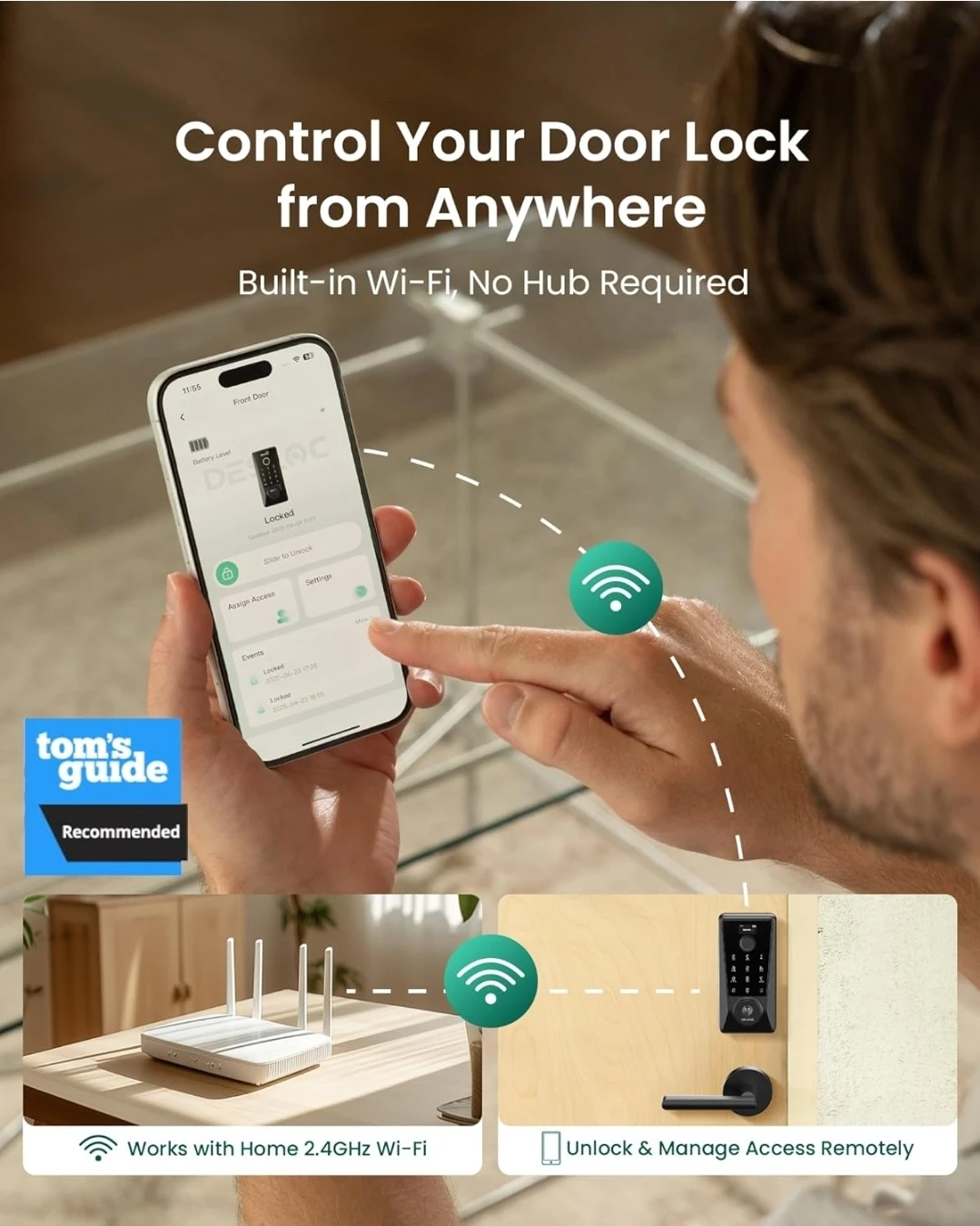Smart Lock D110 Plus, WiFi Fingerprint Deadbolt - Black - photo 3