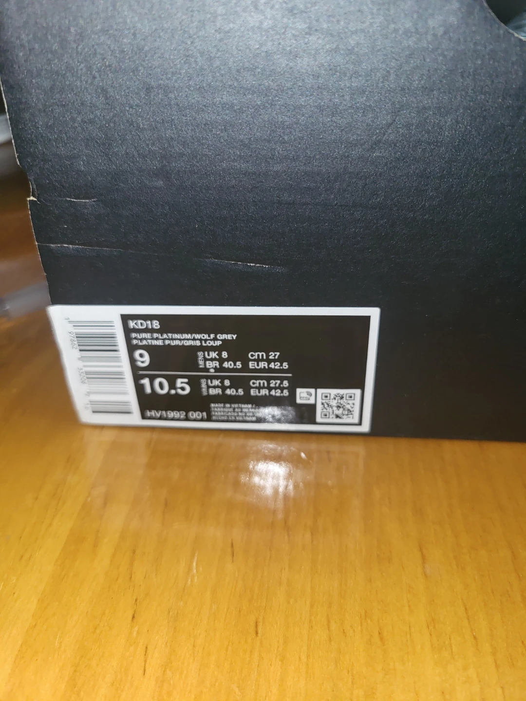 Nike KD18 "Wolf Grey" Basketball Shoes Size 9