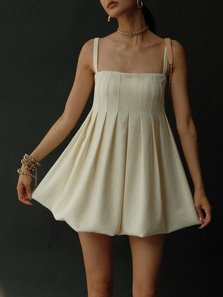 Cream Pleated Bubble Dress with Straps - photo 5