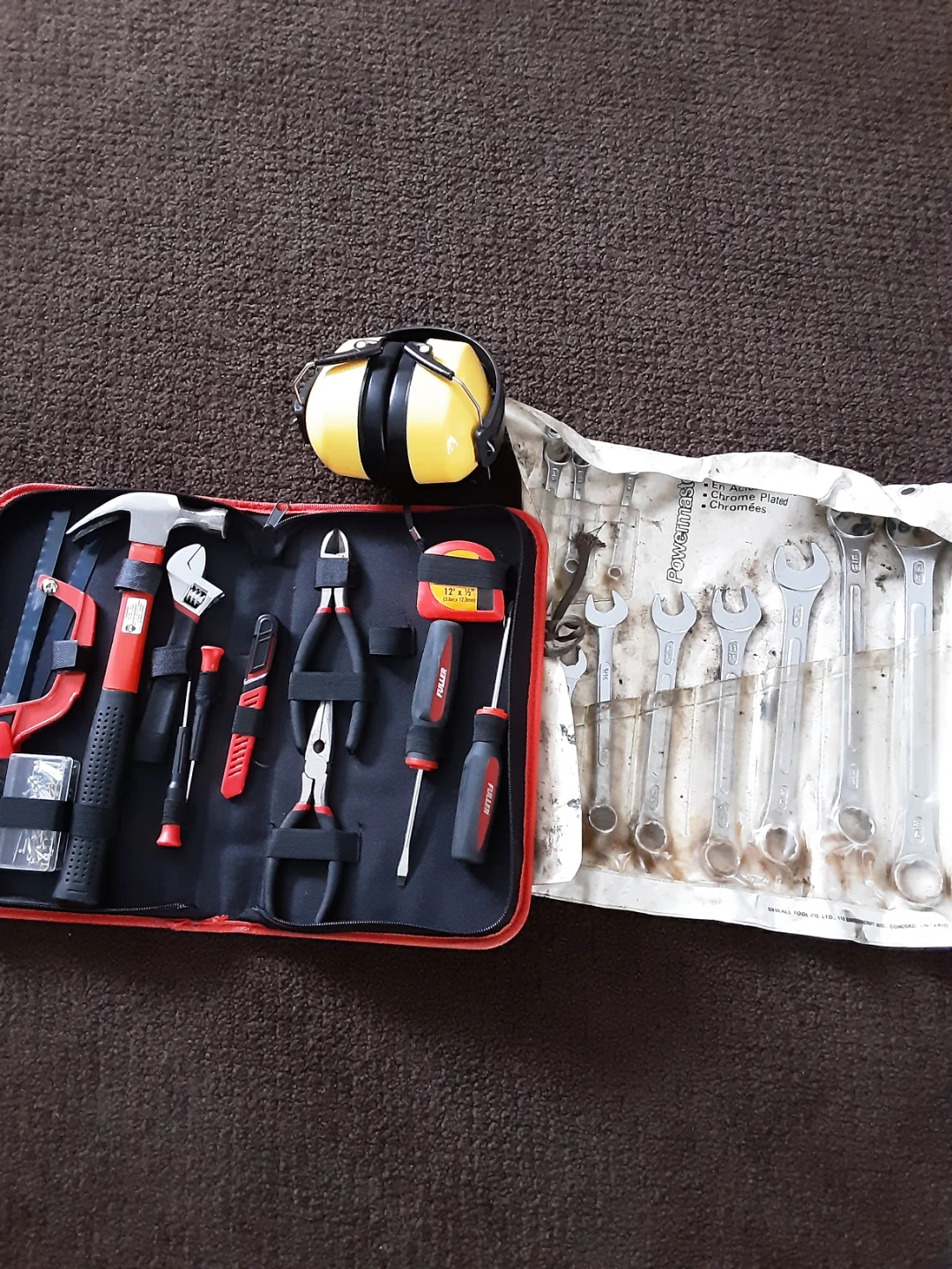 Tool Kit with Wrenches, Hammer, Screwdrivers & Earmuffs