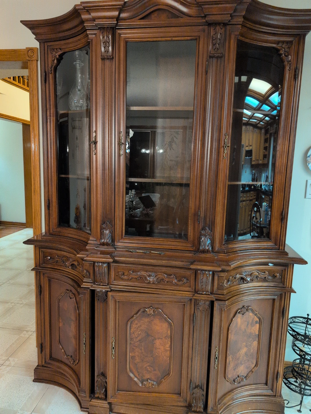 Moving! Vintage Wooden Display Cabinet with Glass Doors