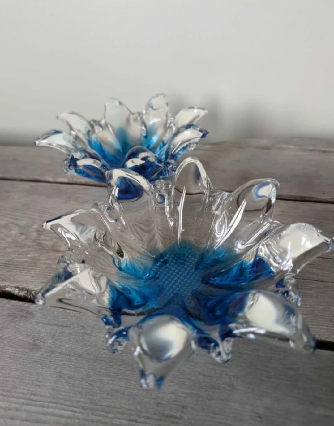 Set of 2 Blue and Clear Art Glass Dishes 🥕 - photo 5