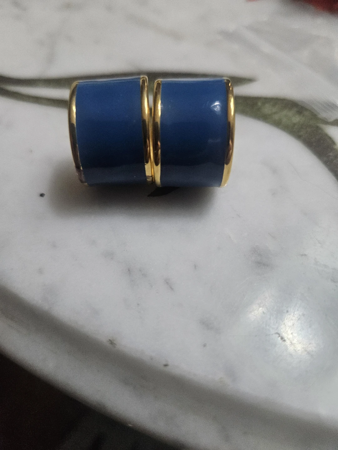 Gold Tone Blue Enamel Hoop  Monet Earrings