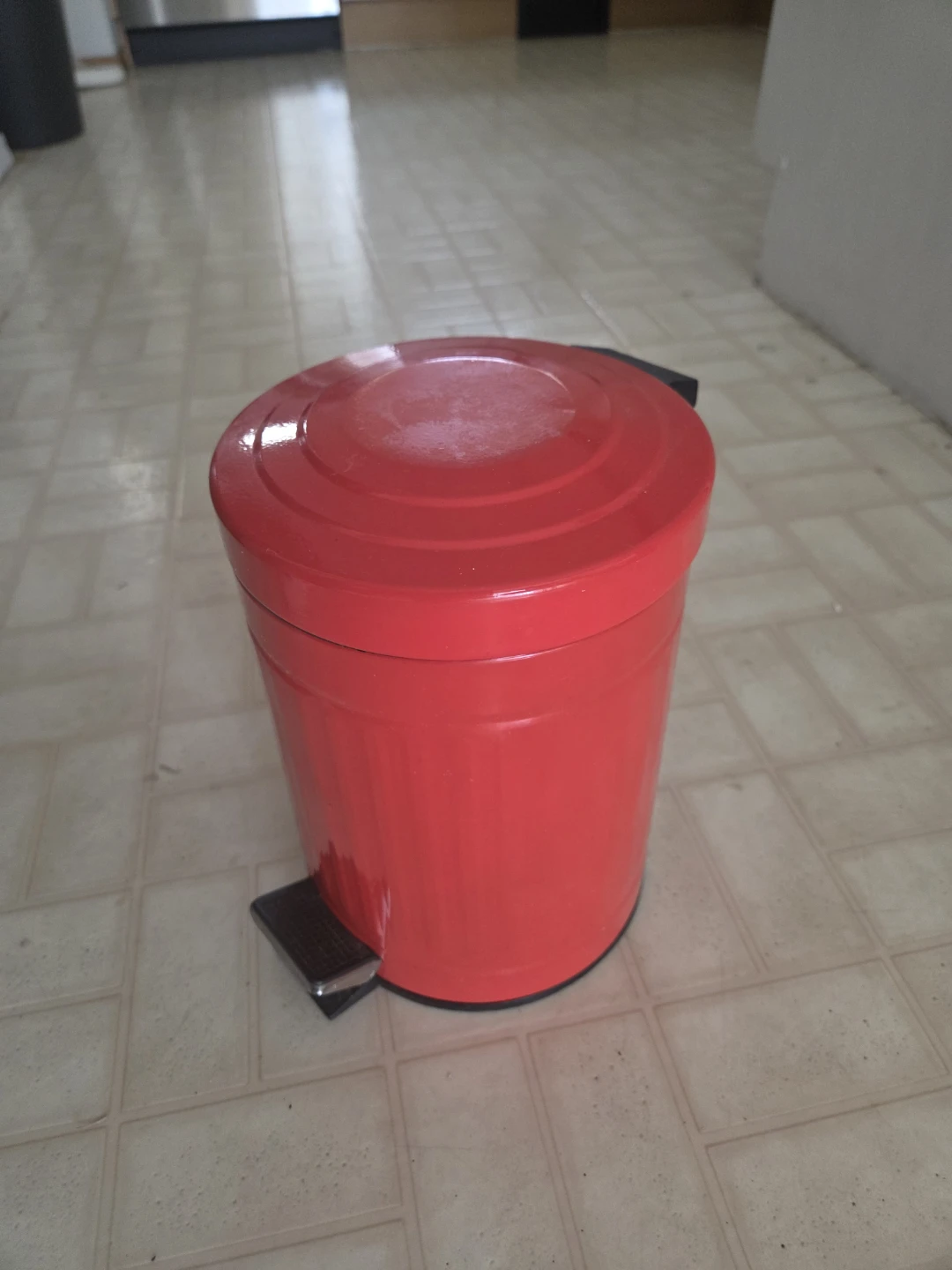 Red Office Chair and Pedal Step Trash Can - photo 4
