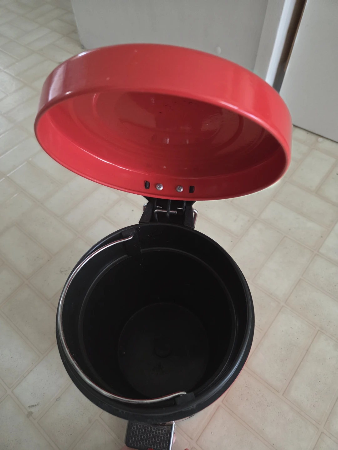 Red Office Chair and Pedal Step Trash Can - photo 5