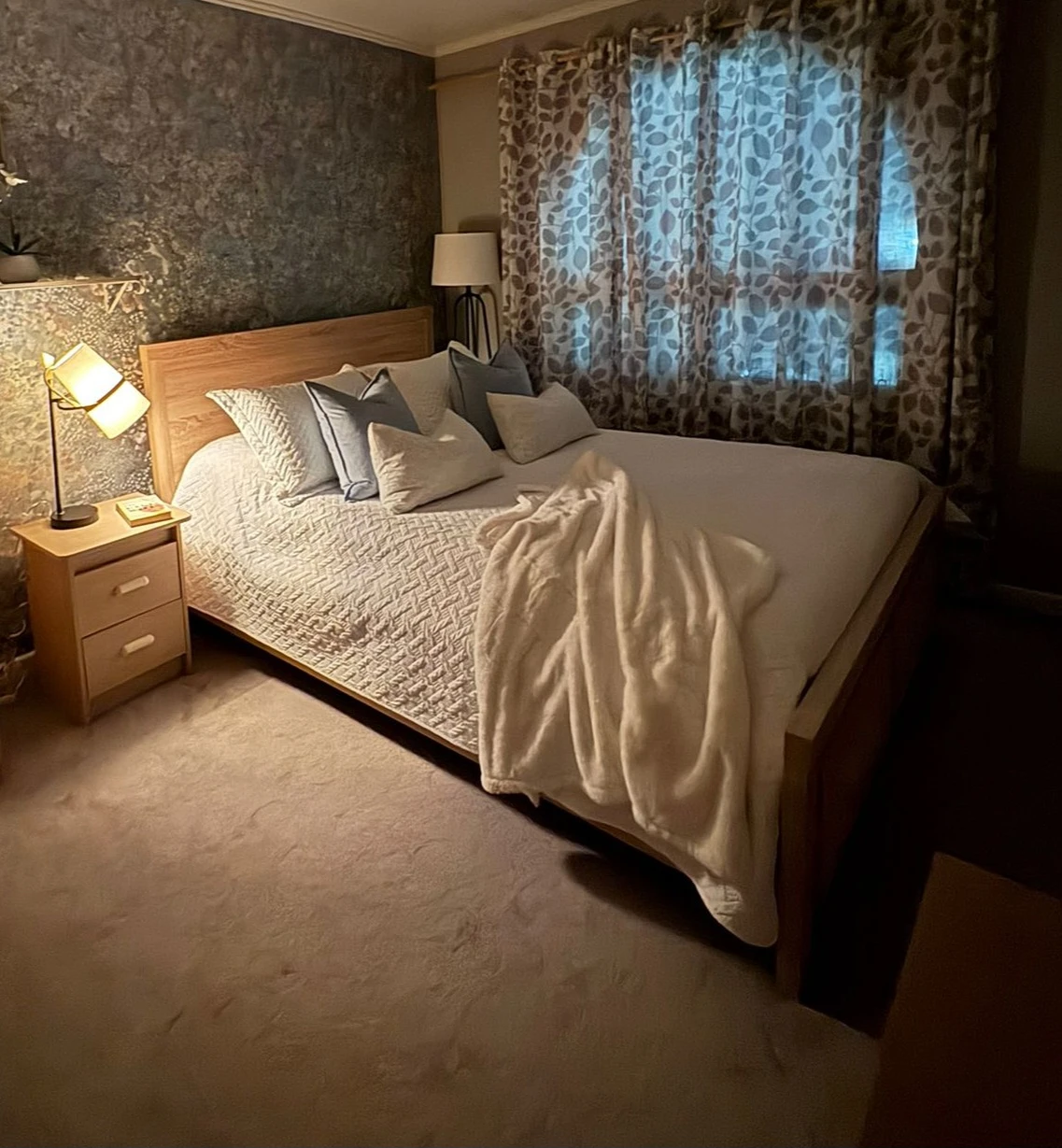 Oak Wood  Queen Bed Frame and one nightstand