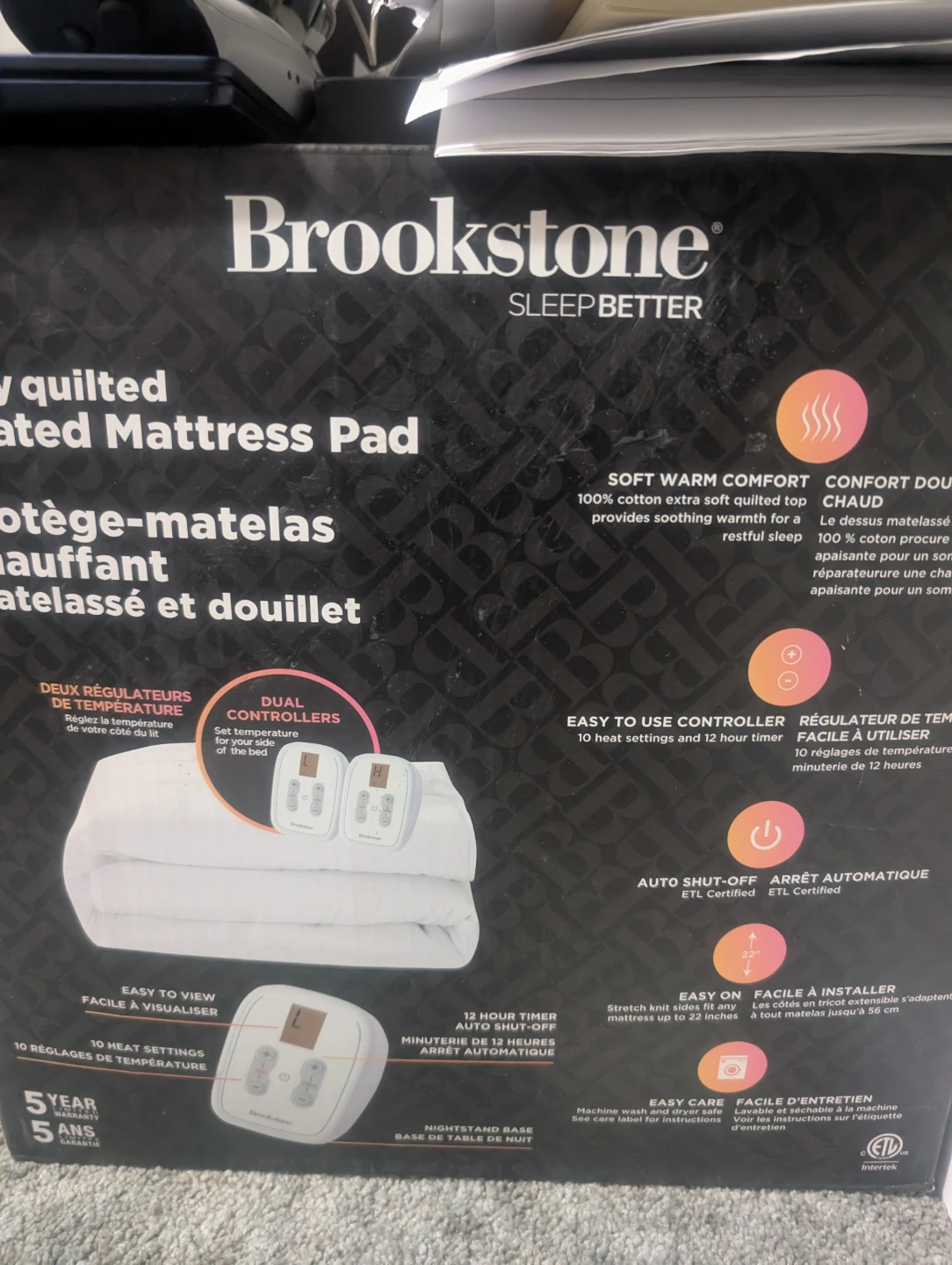 Brookstone Cozy Quilted Heated Mattress Pad king size