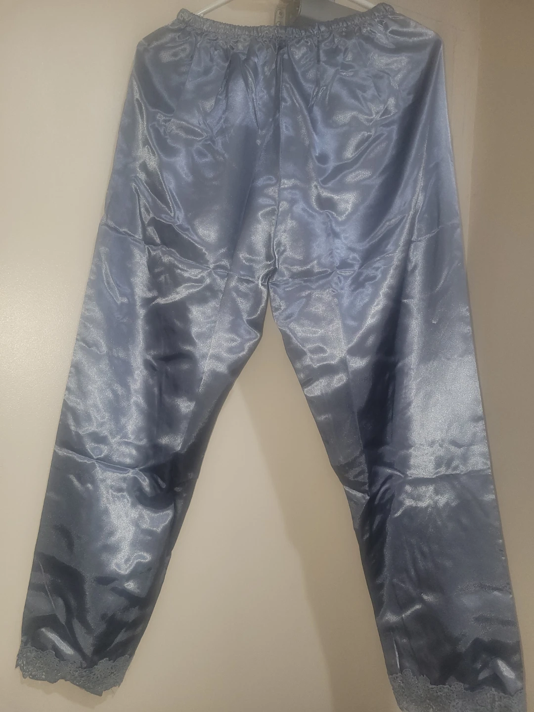 Blue Satin Pajama Set with Lace Trim - photo 3