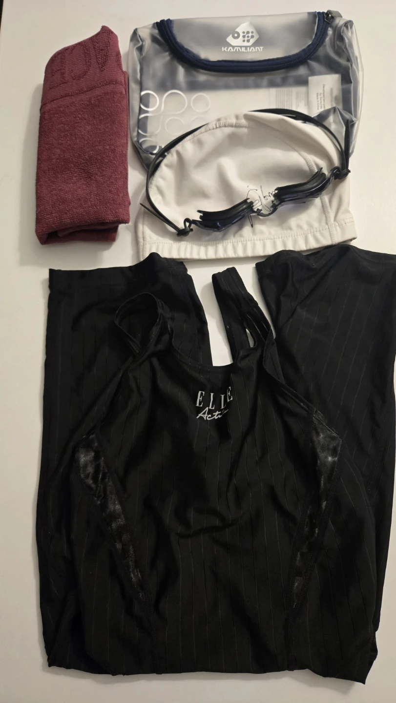 Elite Active Black Striped Swimsuit with Goggles and Cap - photo 2