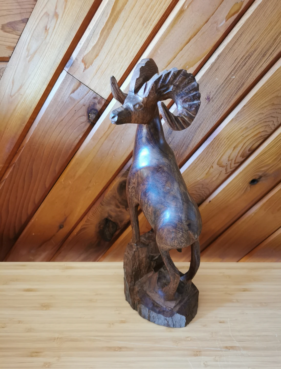 Vintage Hand Carved Ironwood Ram Sculpture - photo 3