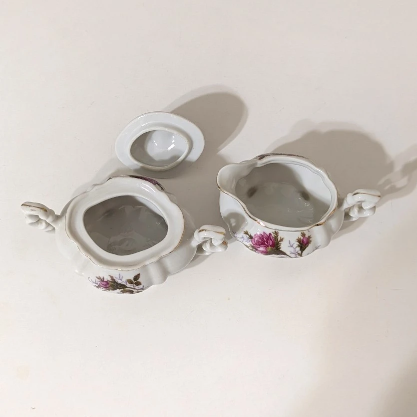Vintage Moss Rose pattern w/ Gold Trim Creamer & Sugar Set - photo 2