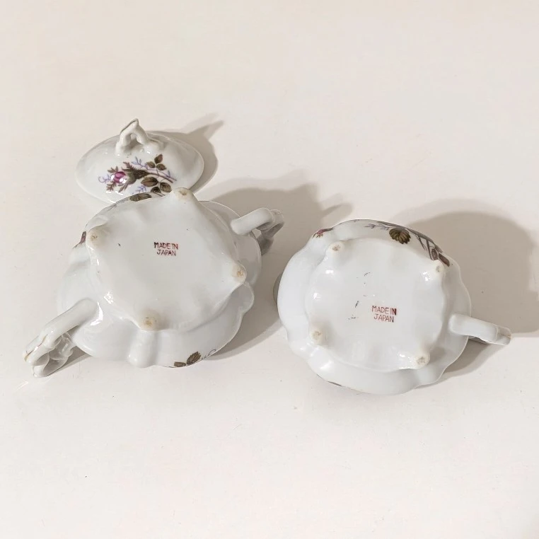 Vintage Moss Rose pattern w/ Gold Trim Creamer & Sugar Set - photo 3