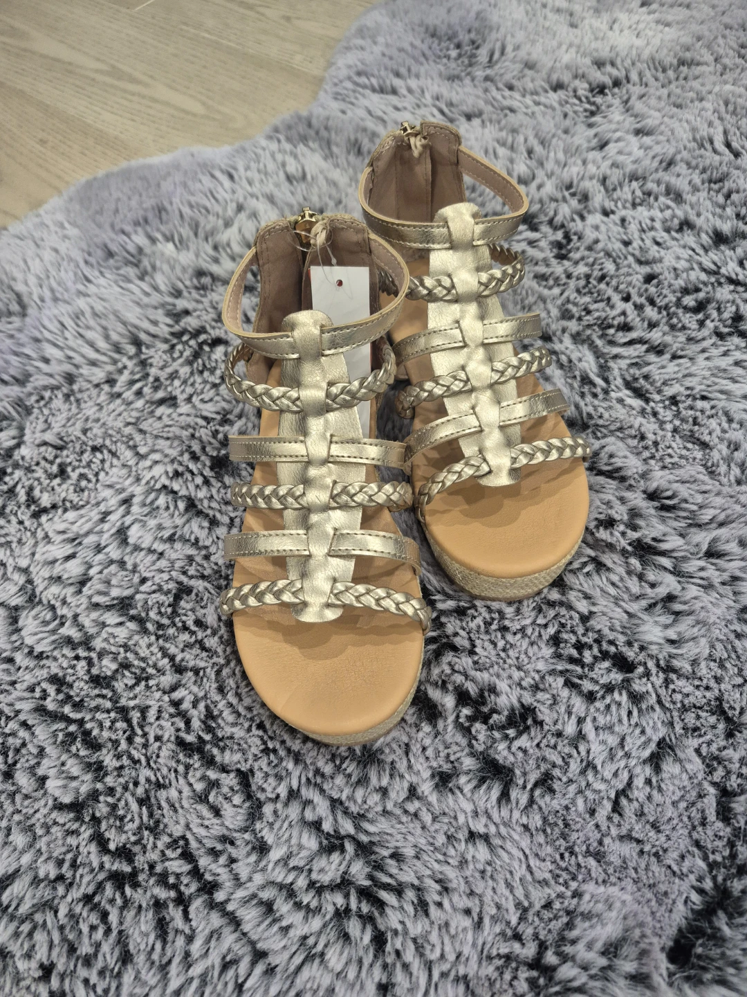 Gold Braided Wedge Sandals
