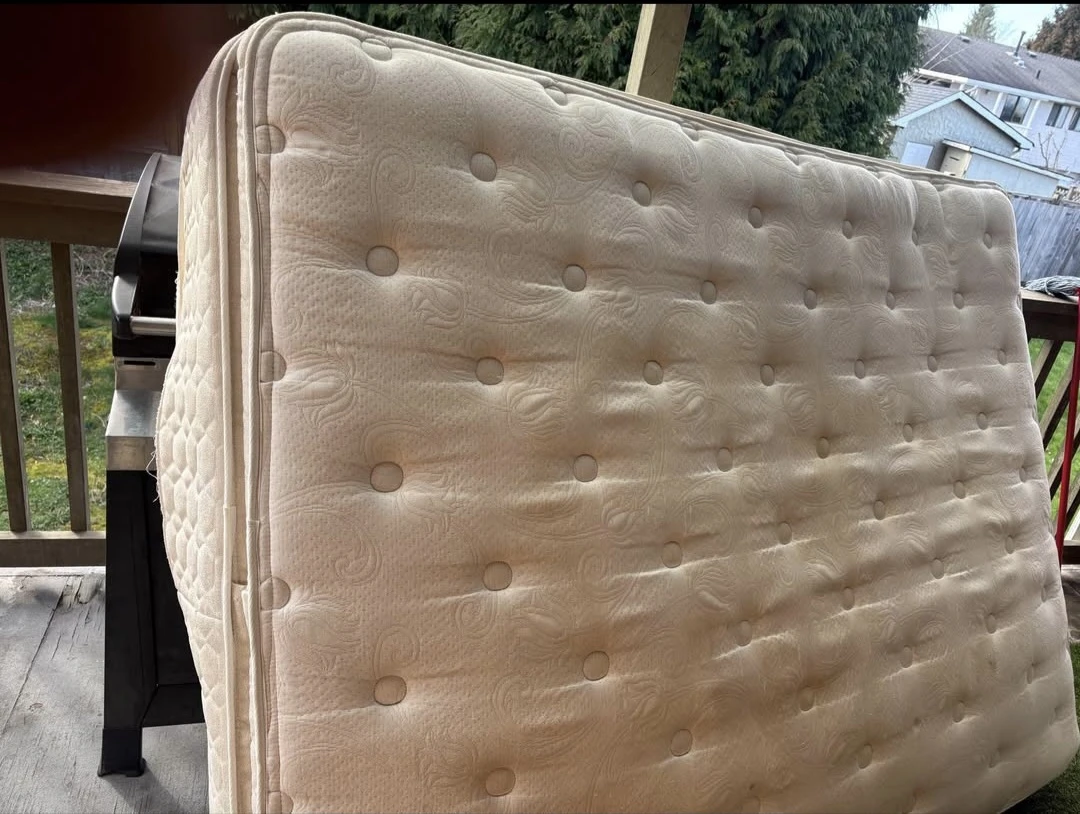 Cream Tufted Mattress and TV