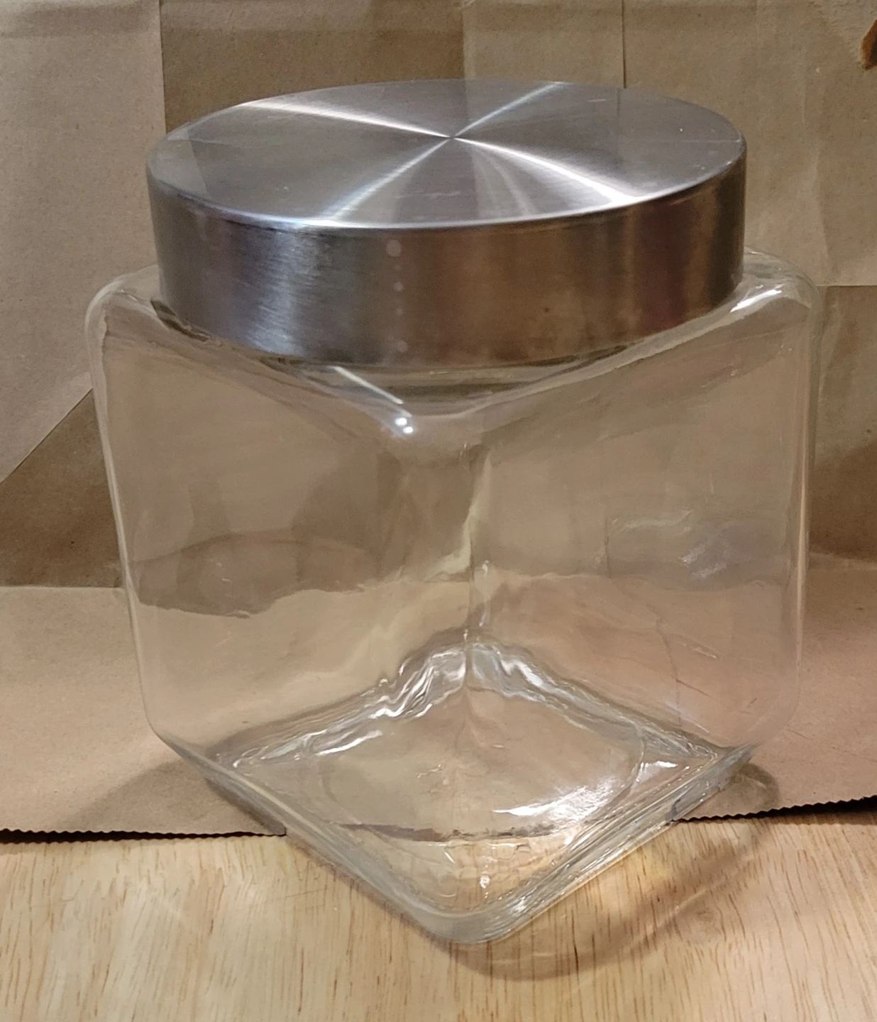 Square Glass Storage Jar with Stainless Steel Lid - photo 2