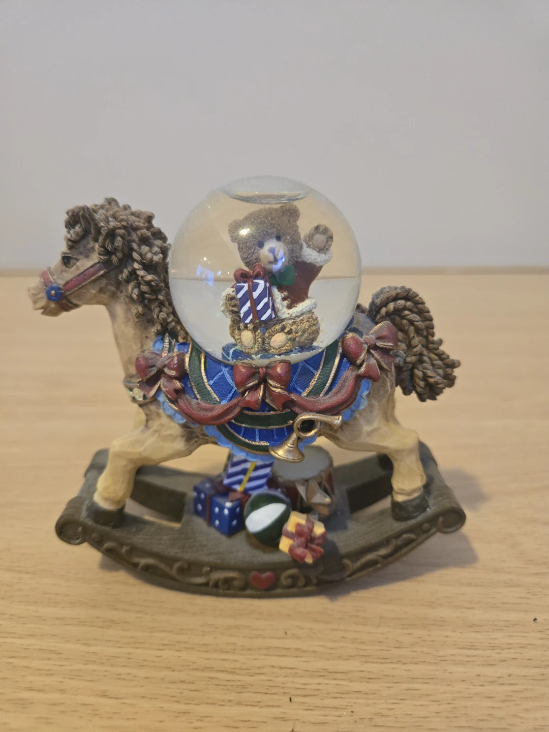 Teddy Bear Rocking Horse Snow Globe